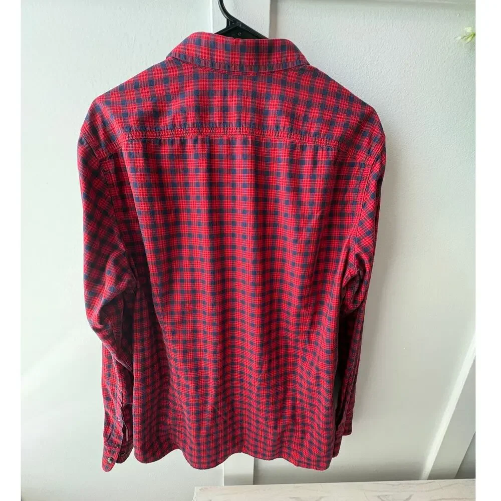 Mens Banana Republic red blue plaid slim fit cotton spandex western Large